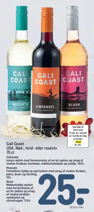 REMA 1000 Cali Coast USA. Rød-, hvid- eller rosévin 75 cl tilbud