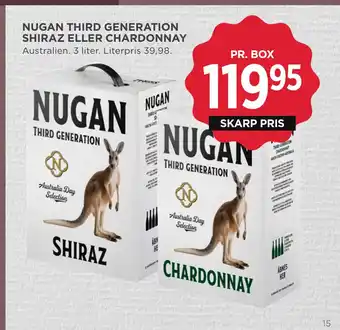 MENY NUGAN THIRD GENERATION SHIRAZ ELLER CHARDONNAY tilbud