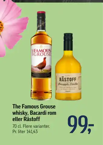 Føtex The Famous Grouse whisky, Bacardi rom eller Råstoff tilbud