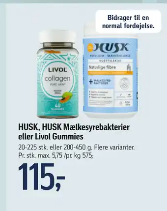 Føtex HUSK, HUSK Mælkesyrebakterier eller Livol Gummies tilbud