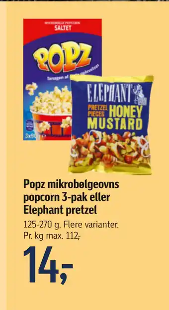 Popz mikrobølgeovns popcorn 3-pak eller Elephant pretzel