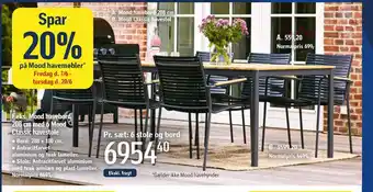 Føtex Mood havebord 208 cm med 6 Mood Classic havestole tilbud