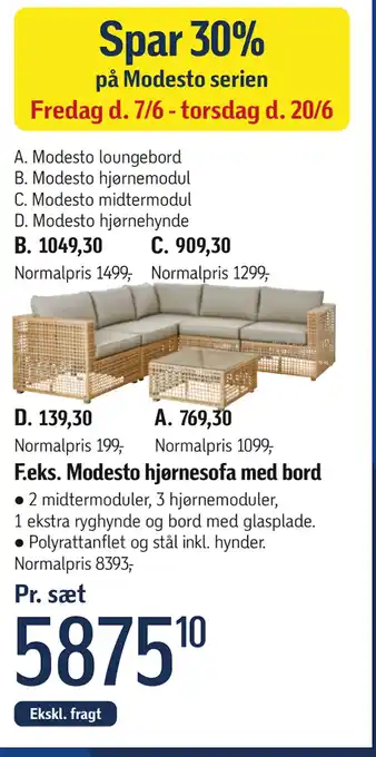 Føtex Modesto hjørnesofa med bord tilbud
