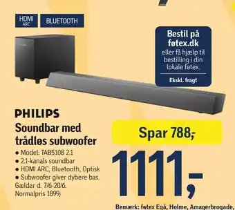 Føtex Soundbar med trådløs subwoofer tilbud