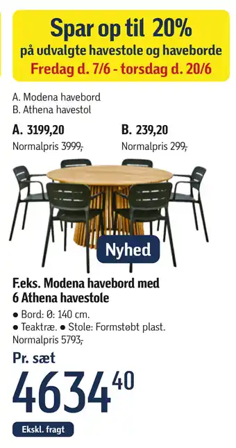 Modena havebord med 6 Athena havestole