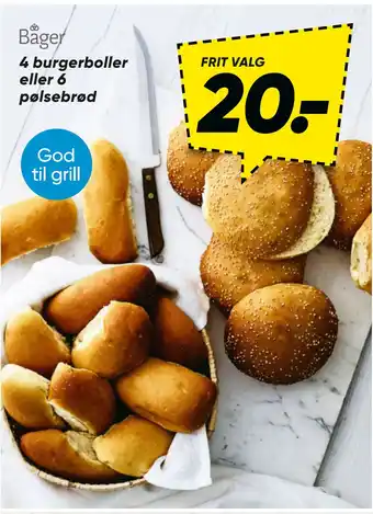 Bilka 4 burgerboller eller 6 pølsebrød tilbud