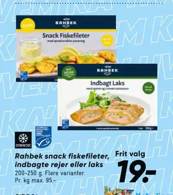 Bilka Rahbek snack fiskefileter, indbagte rejer eller laks tilbud