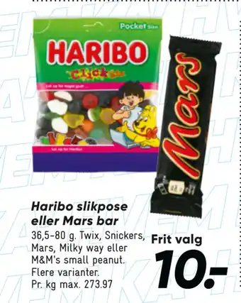 Bilka Haribo slikpose eller Mars bar tilbud