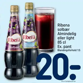 REMA 1000 Ribena solbær Almindelig eller light 85 cl Ex. pant tilbud
