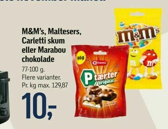 Føtex M&M's, Maltesers, Carletti skum eller Marabou chokolade tilbud