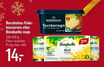 Føtex Bornholms fiske konserves eller Bonduelle majs tilbud