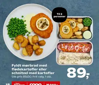 SuperBrugsen Fyldt mørbrad med flødekartofler eller schnitzel med kartofler tilbud
