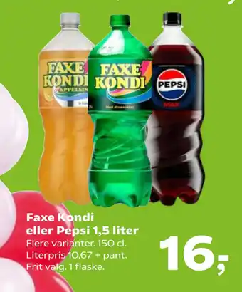 Kvickly Faxe Kondi eller Pepsi 1,5 liter tilbud