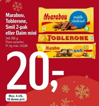 Føtex Marabou, Toblerone, Smil 2-pak eller Daim mini tilbud
