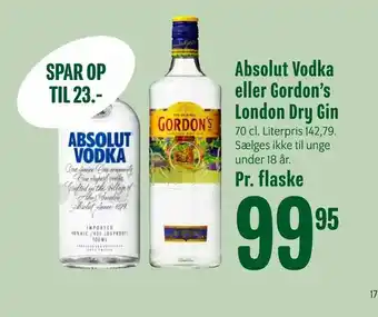 Min Købmand Absolut Vodka eller Gordon's London Dry Gin tilbud