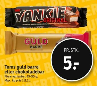 SPAR Toms guld barre eller chokoladebar tilbud