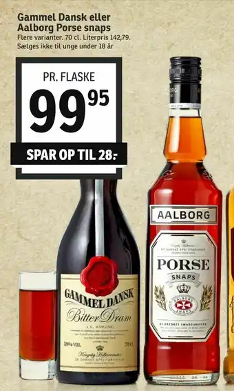 SPAR Gammel Dansk eller Aalborg Porse snaps tilbud
