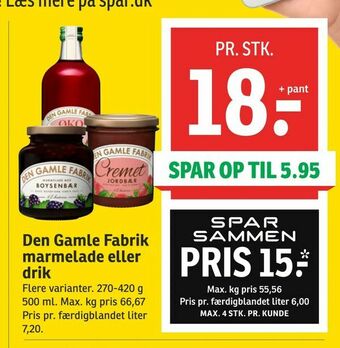 SPAR Den Gamle Fabrik marmelade eller drik tilbud