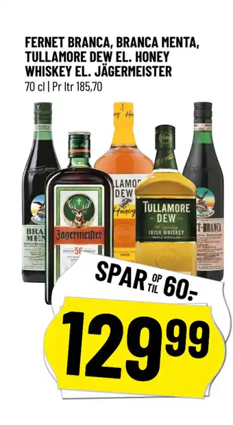 Løvbjerg FERNET BRANCA, BRANCA MENTA, TULLAMORE DEW EL. HONEY WHISKEY EL. JÄGERMEISTER tilbud