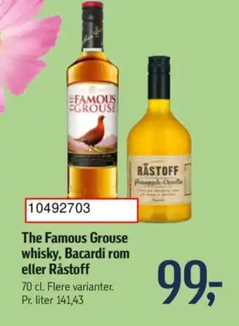 Føtex The Famous Grouse whisky, Bacardi rom eller Råstoff tilbud