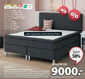JYSK GOLD C35 MEMORY KONTINENTALSENG tilbud