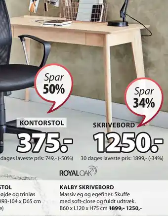 JYSK KALBY SKRIVEBORD tilbud