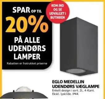 XL-BYG EGLO MEDELLIN UDENDØRS VÆGLAMPE tilbud