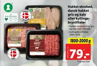 Let-Køb Hakket oksekød, dansk hakket gris og kalv eller kyllinge brystfileter tilbud