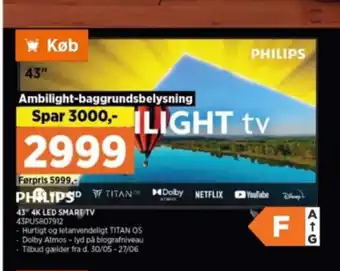 Power 43" 4K LED SMART TV 43PUS807912 tilbud