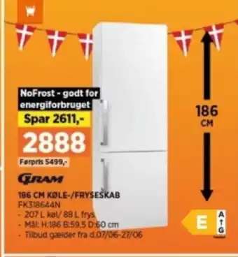 Power 186 CM KØLE-/FRYSESKAB FK318644N tilbud