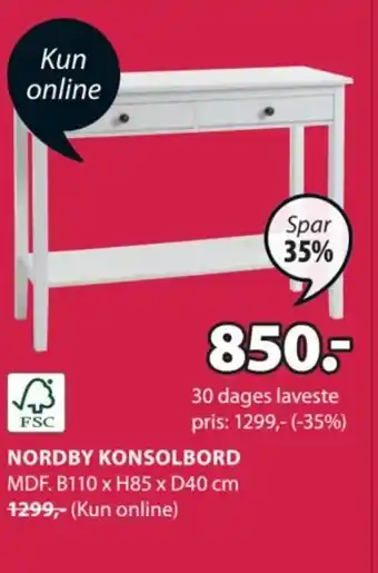 JYSK NORDBY KONSOLBORD tilbud