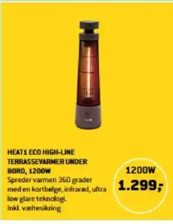 XL-BYG HEAT1 ECO HIGH-LINE TERRASSEVARMER UNDER BORD, 1200W tilbud