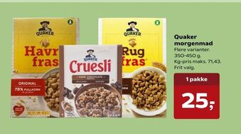 Kvickly Quaker morgenmad tilbud