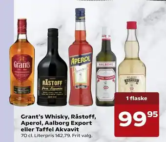 Kvickly Grant's Whisky, Råstoff, Aperol, Aalborg Export eller Taffel Akvavit tilbud
