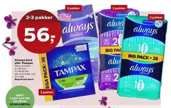 Kvickly Always bind eller Tampax tilbud