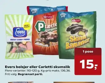 Kvickly Evers bolsjer eller Carletti skumslik tilbud