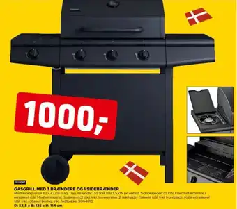 jem & fix GASGRILL MED 3 BRÆNDERE OG 1 SIDEBRÆNDER tilbud