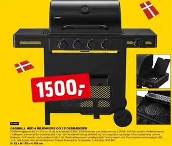 jem & fix GASGRILL MED 4 BRÆNDERE OG 1 SIDEBRÆNDER tilbud