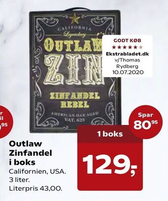 Kvickly Outlaw Zinfandel i boks tilbud