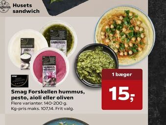 Kvickly Smag Forskellen hummus, pesto, aioli eller oliven tilbud