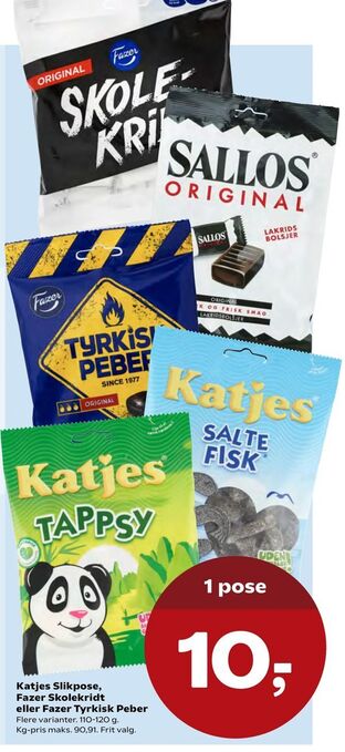 Katjes Slikpose, Fazer Skolekridt eller Fazer Tyrkisk Peber