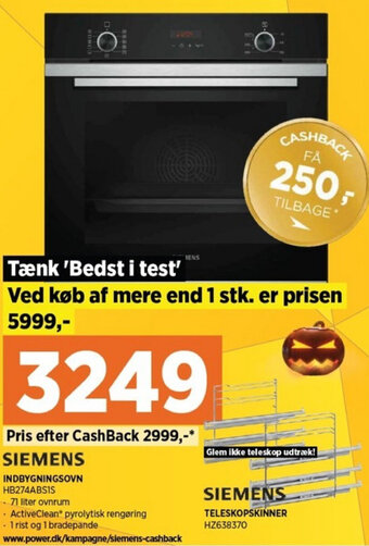 Power Siemens Indbygningsovn HB274ABS1S tilbud