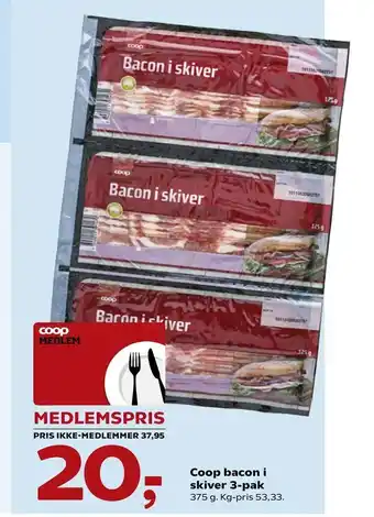 Kvickly Coop bacon i skiver 3-pak tilbud