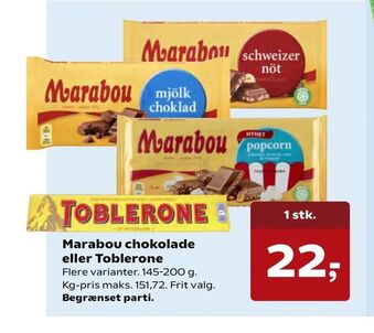 Kvickly Marabou chokolade eller Toblerone tilbud
