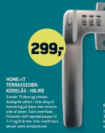 XL-BYG HOME IT TERRASSEDØR- KODELÅS - HØJRE tilbud