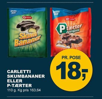 Let-Køb Carletti skumbananer eller p-tærter tilbud