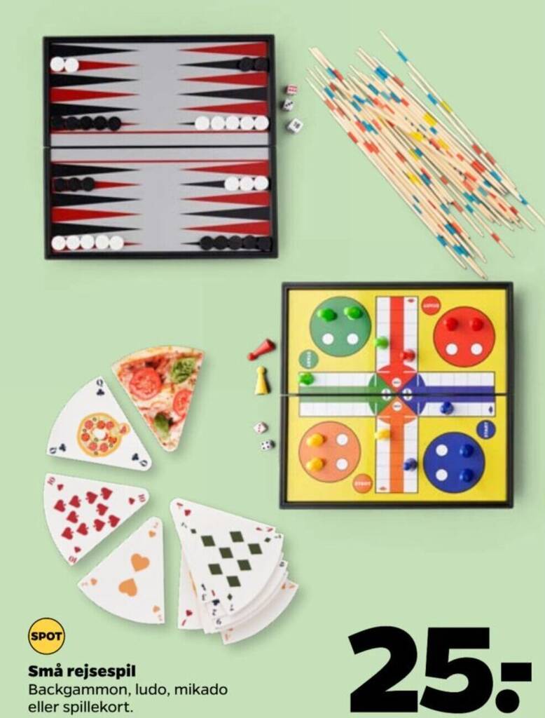 Små rejsespil Backgammon, ludo, mikado tilbud hos Netto