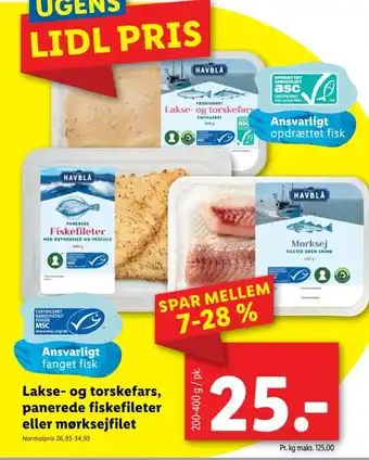 Lidl Lakse- og torskefars, panerede fiskefileter tilbud