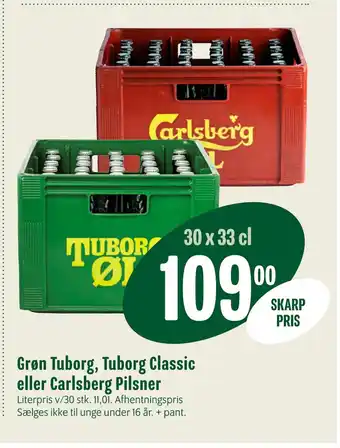 Min Købmand Grøn Tuborg, Tuborg Classic eller Carlsberg Pilsner tilbud
