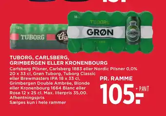 MENY TUBORG, CARLSBERG, GRIMBERGEN ELLER KRONENBOURG tilbud